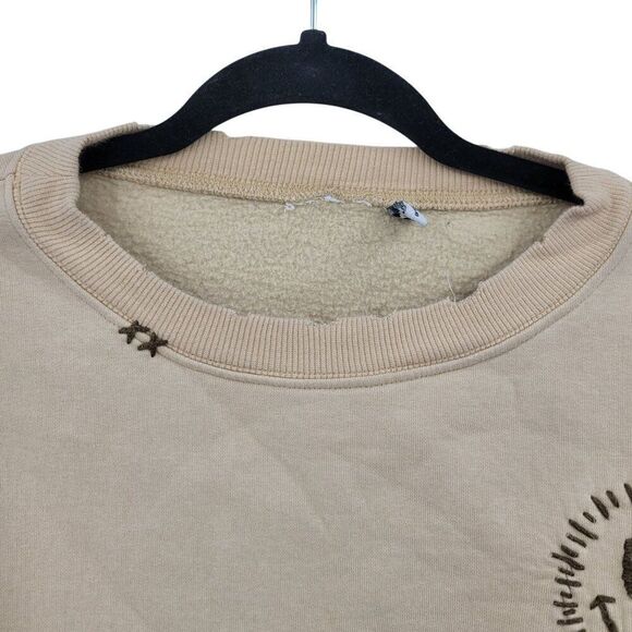 ASOS Design Womens Tan Distressed Smiley Embroidered Sweatshirt Sz 6 Loungewear - Picture 4 of 12